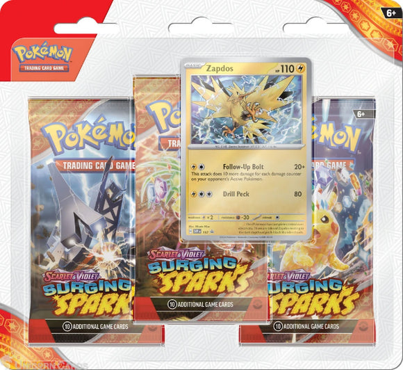 Pokémon TCG Scarlet & Violet 8 - Surging Sparks 3-Pack Blister Pack - Zapdos